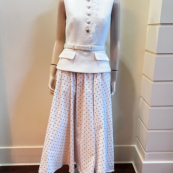 2026 Authentic self portrait CREAM BOUCLE POLKA DOT MIDI DRESS - Picture 10 of 12